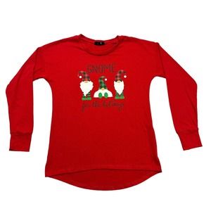 Modern Canvas Christmas Shirt Womens Small S Red Gnome for the Holidays